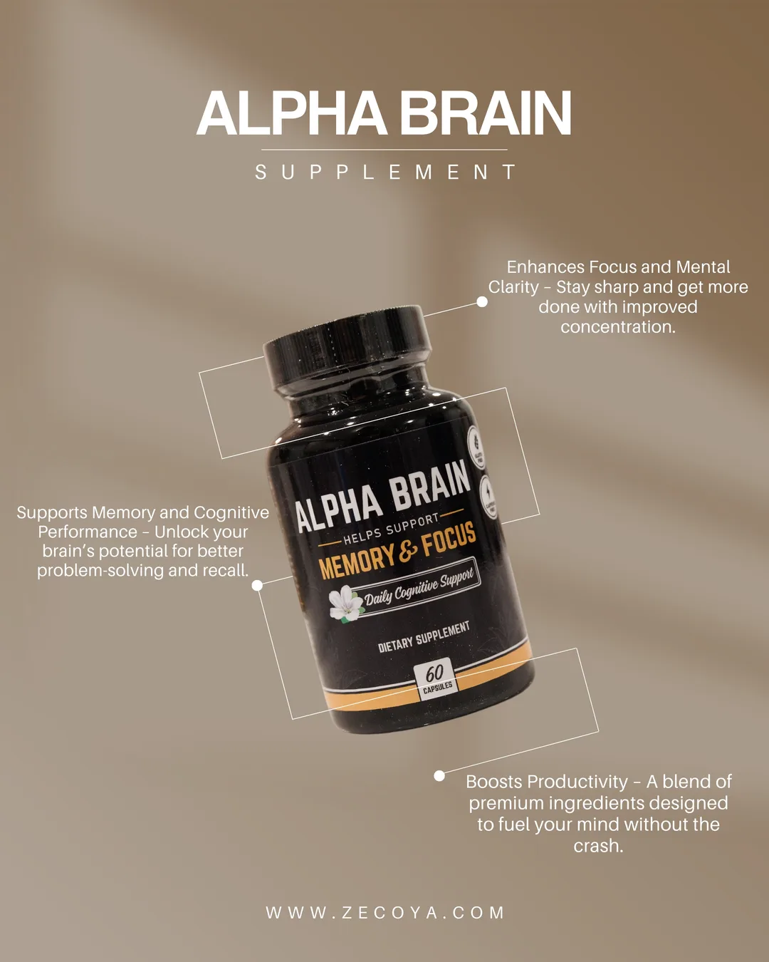 Zecoya Alpha Brain supplement graphic by Orbis Media